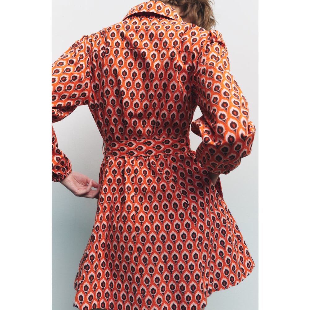 ZARA Cotton Geometric Print Belted Shirt Dress Mini NWT - Picture 13 of 16